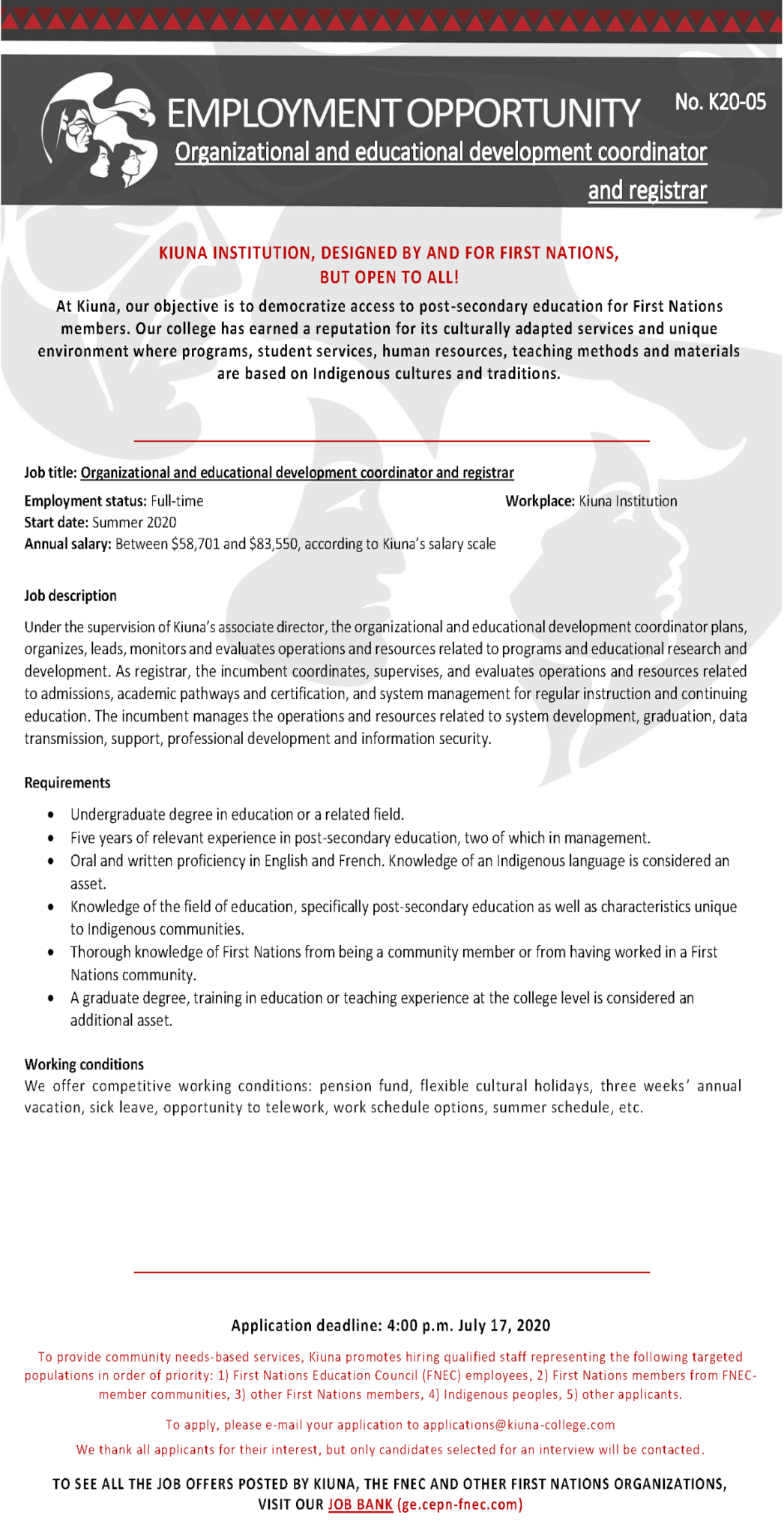 3 New Job postings at Kiuna Institution Mohawk Council of Kanesatake