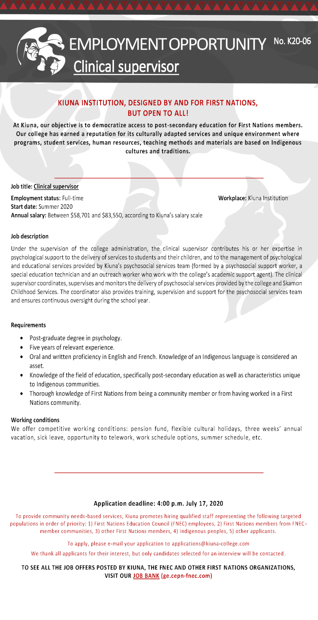 3 New Job postings at Kiuna Institution Mohawk Council of Kanesatake