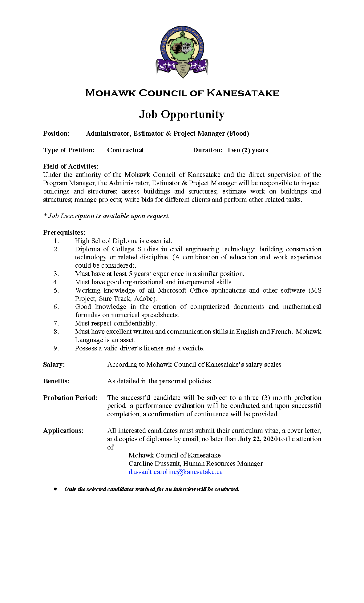 job-opportunity-administrator-estimator-project-manager-flood-mohawk-council-of-kanesatake